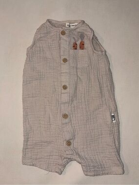 Rabbit + Bear Baby Muslin Romper with Pocket Carrot Embroidery - Beige